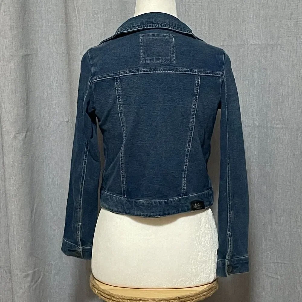Justice Girls Studded Cotton Denim Moto Jacket Rhinestone Size 8 Back to School
